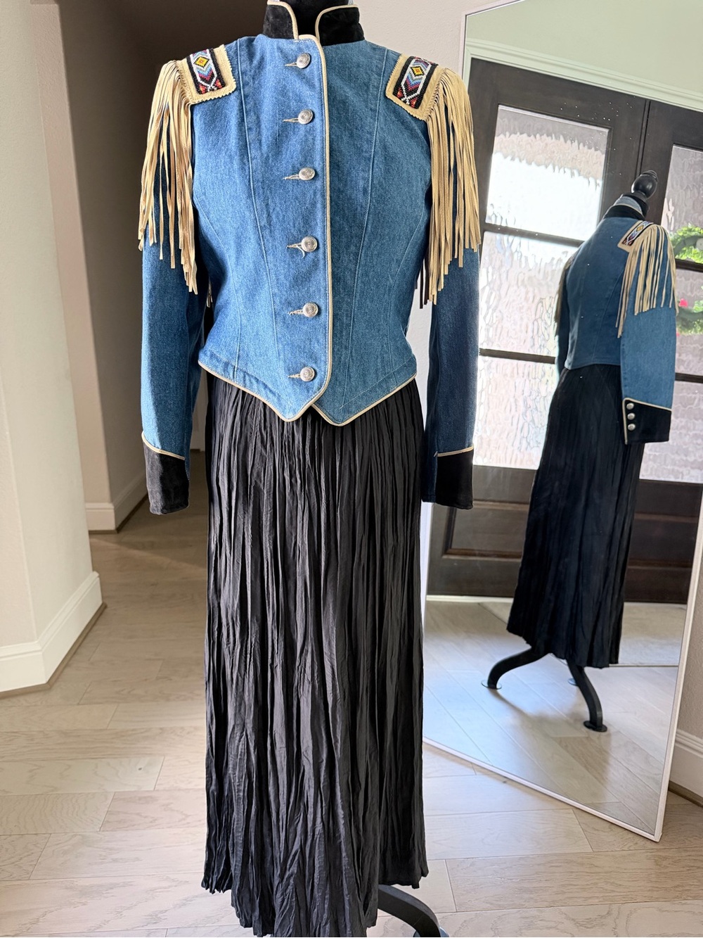 Vintage Frontier Collection Fringe, Denim & Leather Jacket – Size Small
